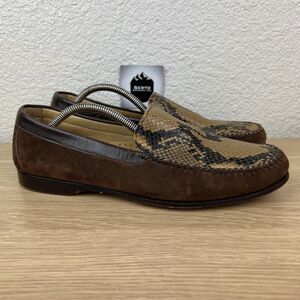 Russell Bromley Brown Snake Suede Slip On Moccasin Loafers Shoes Sz 9 EU 42.5